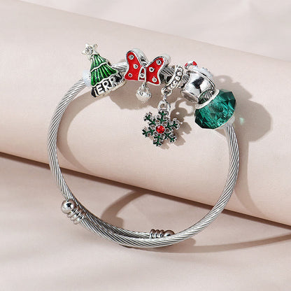 Alloy Christmas Tree Bow Snowflake Beaded Bracelet