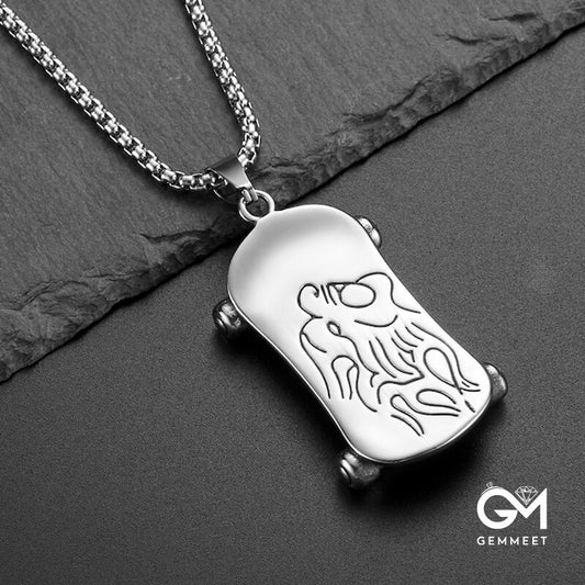 Stainless Steel Cast Skateboard Pendant Necklace