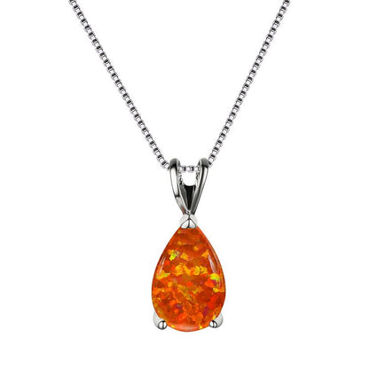 Synthetic Opal Water Drop Pendant Simple Necklace