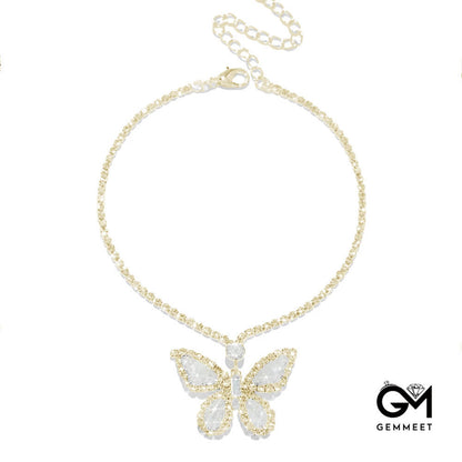 Single Row Simple Chain Zircon Butterfly Anklet