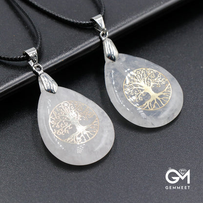 Crystal Tree of Life Water Drop Yoga Pendant