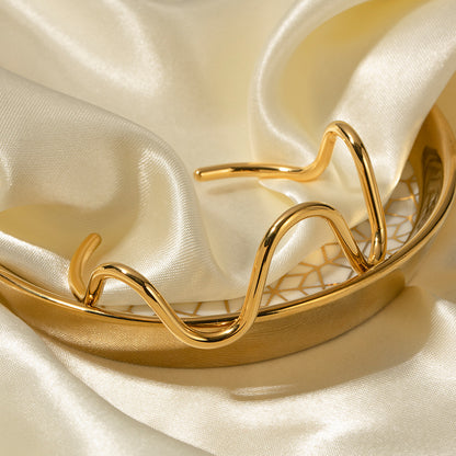 Gold Plated Stainless Steel Line Open Bracelet