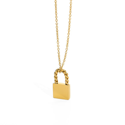 Stainless Steel Necklace with Gold Lock-on Pendant