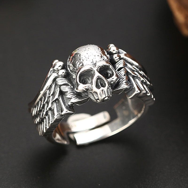 Evil Angel Skull Wings Adjustable Ring