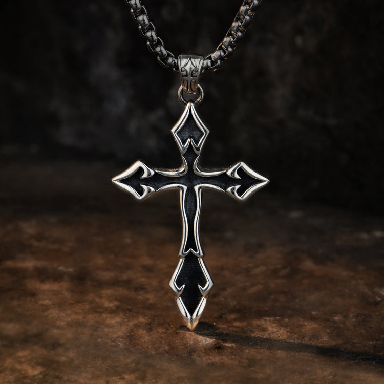 Sterling Silver Black Arrow Cross Pendants Necklace