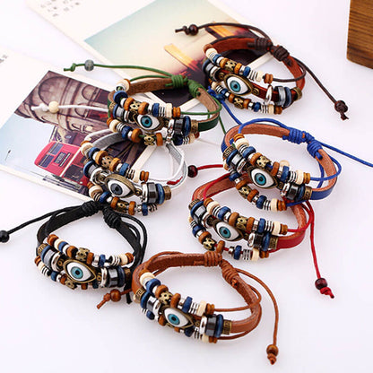 New Beaded Eyes Leather Bracelet Pull Adjustment Couple Leather Bracelet