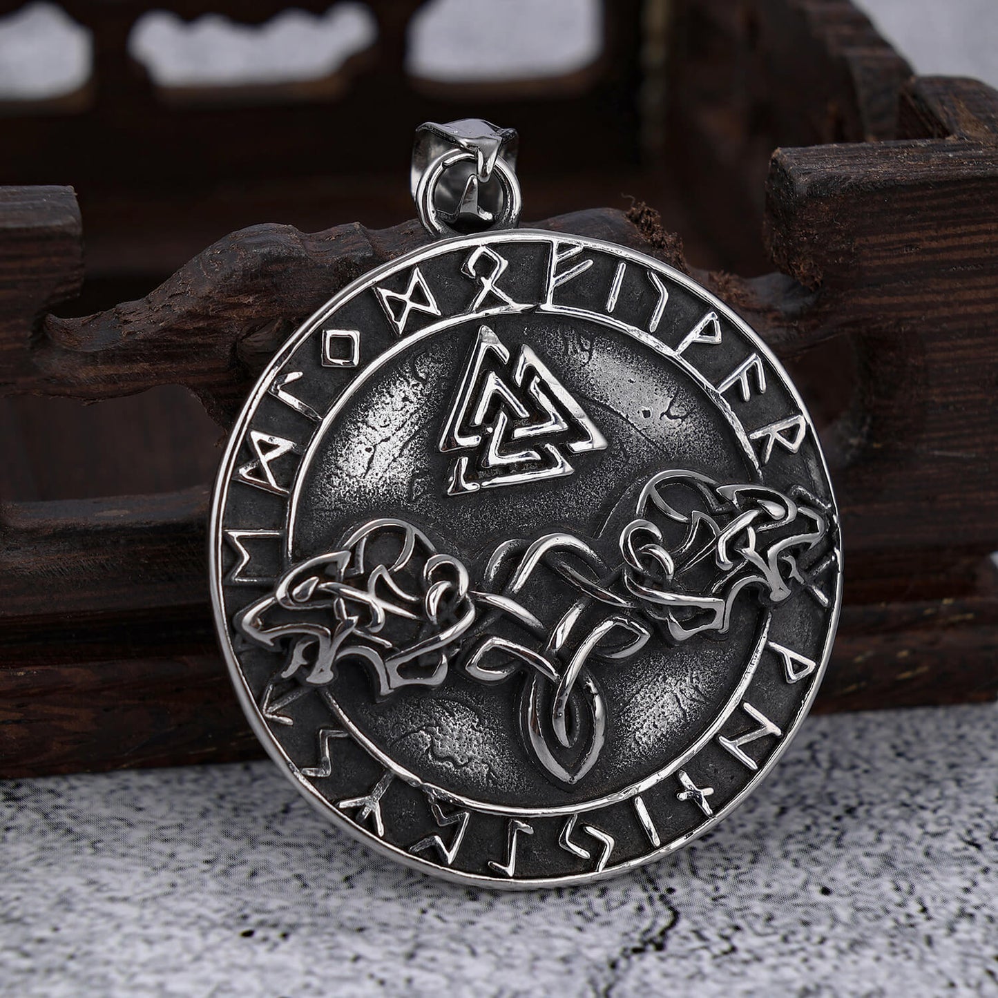 Rune Double-headed Wolf Stainless Steel Pendant