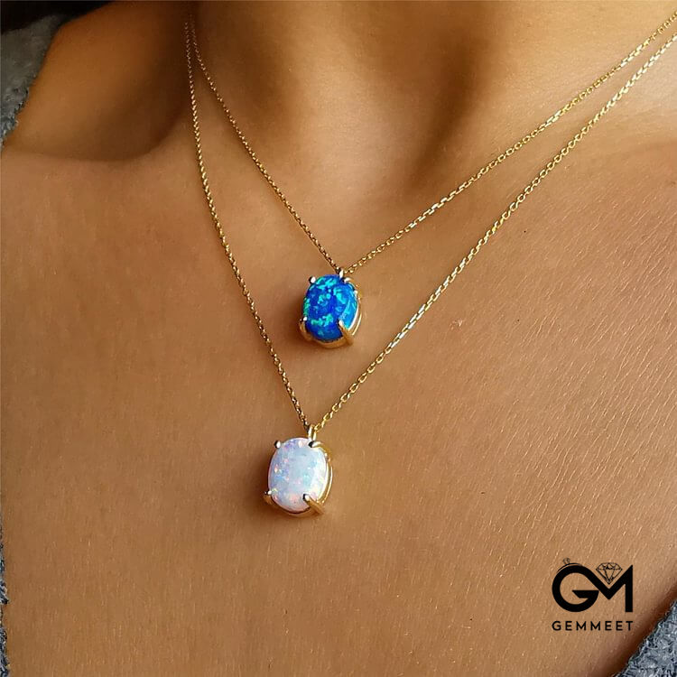 Blue White Opal 18k Gold Plated Copper Necklace