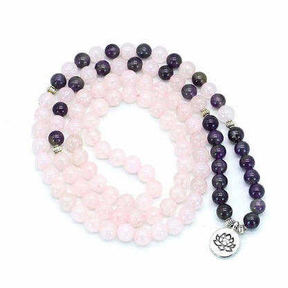 Amethyst Rose Quartz Lotus Symbol Bracelet Necklace