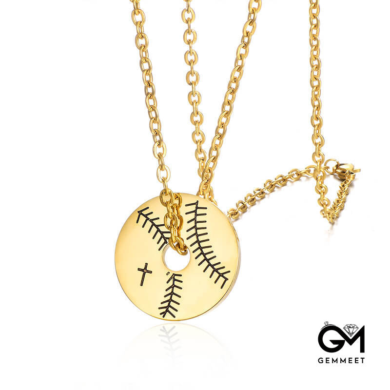 Titanium Steel Baseball Round Pendant Men's Necklace