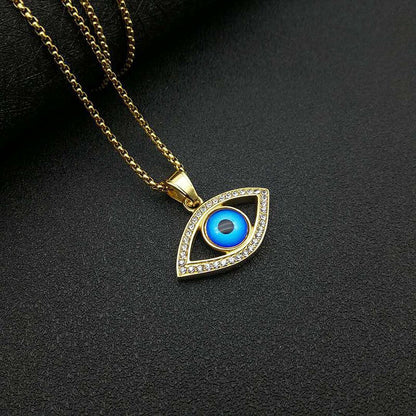 HIPHOP Titanium Steel Gold Plated Inlaid Cubic Zirconia Blue Eye Pendant