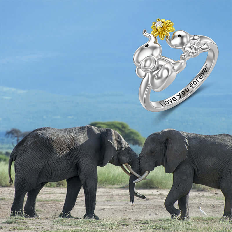 "I Love You Forever" Mother and Child Elephant Daisy Ring