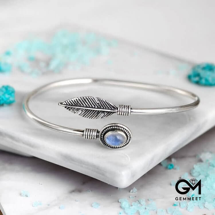 "New Life" - Feather Moonstone Bangle Bracelet