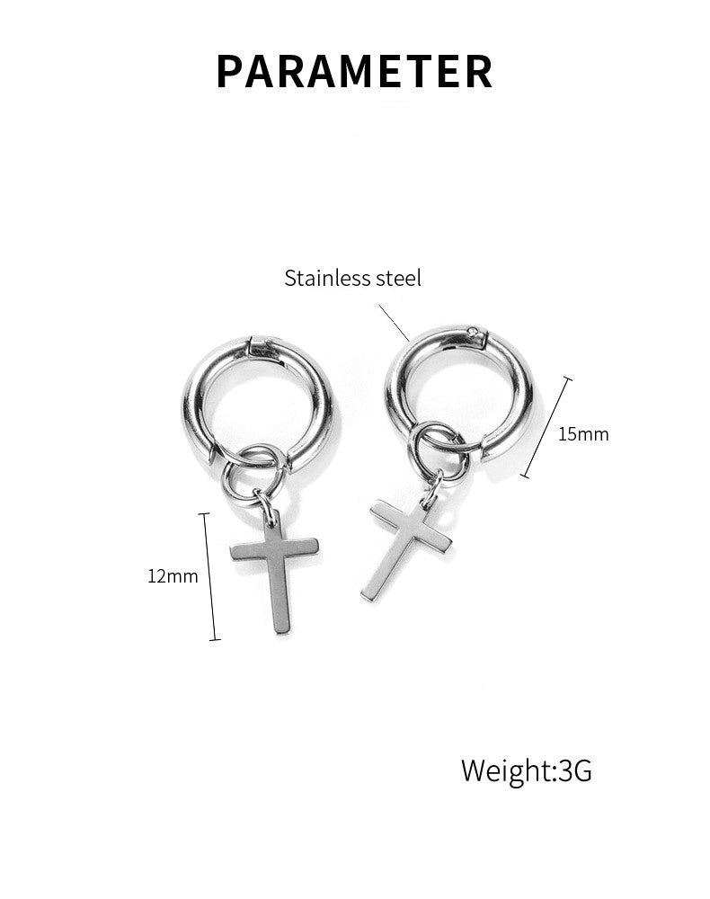 Stainless Steel Cross Pendant Dangle Earrings