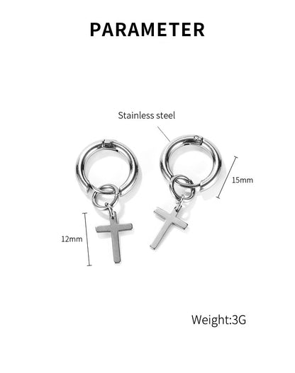 Stainless Steel Cross Pendant Dangle Earrings