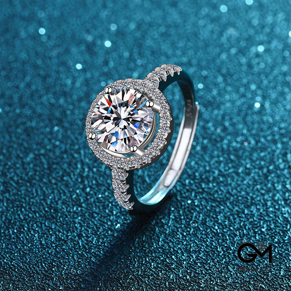 White Gold Full Stones Moissanite Halo Ring