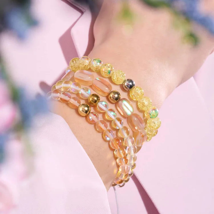 Pale Yellow Crystal Glass Bead Bracelet