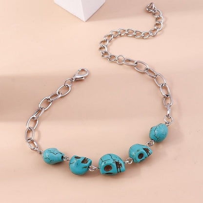 Turquoise Skull Beaded Halloween Bracelet