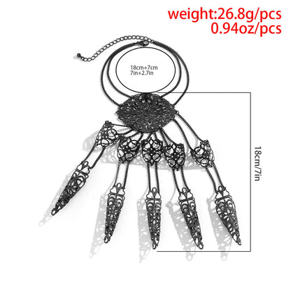 Halloween Tapered Tassel Nail Back Chain Punk Goth Exaggerated Mitten Bracelet