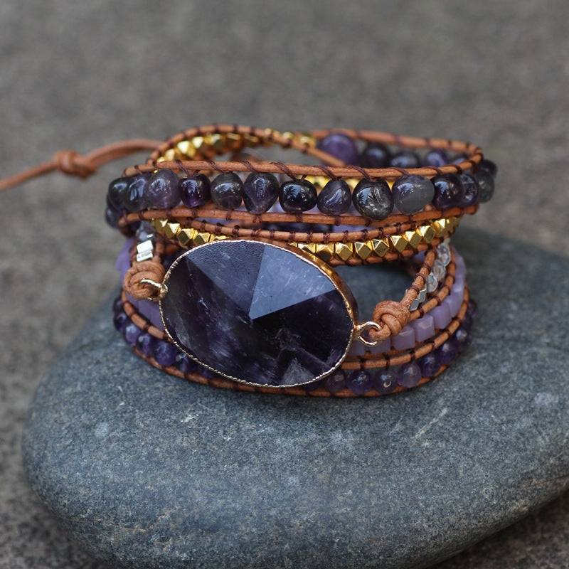 Amethyst Woven Leather Bracelet for Women