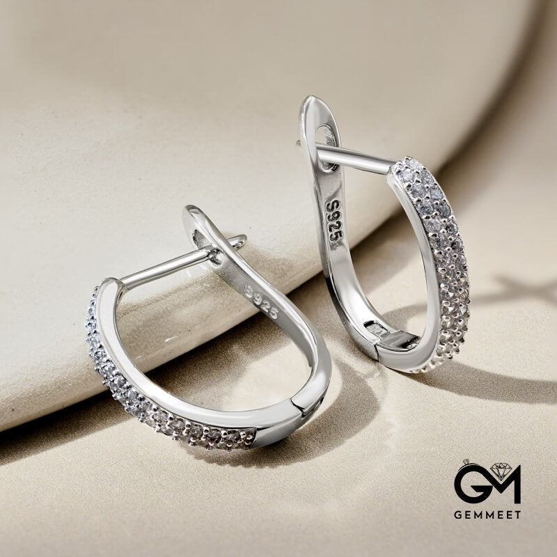 S925 Sterling Silver Round Zirconium U-shaped Earrings