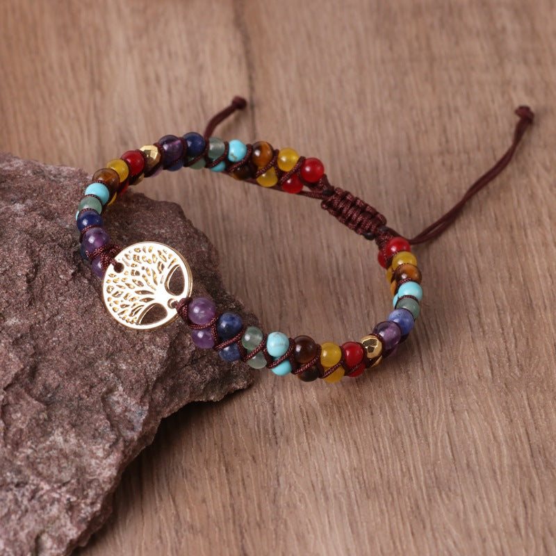 Double Woven String Bracelet with Colorful Tree