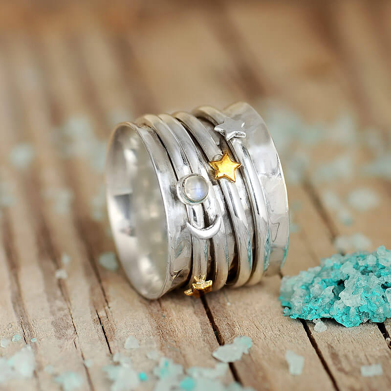 Moon & Stars Moonstone Boho Ring