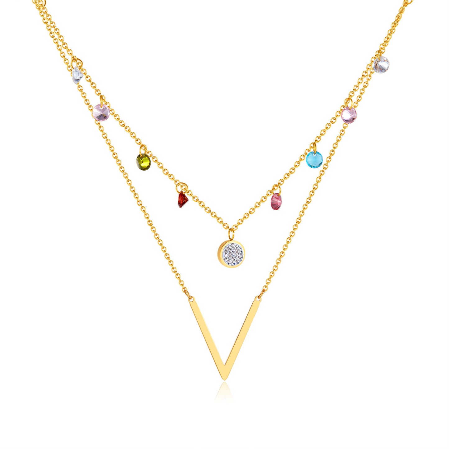 Colored Zircon Pendant Titanium Steel Necklace