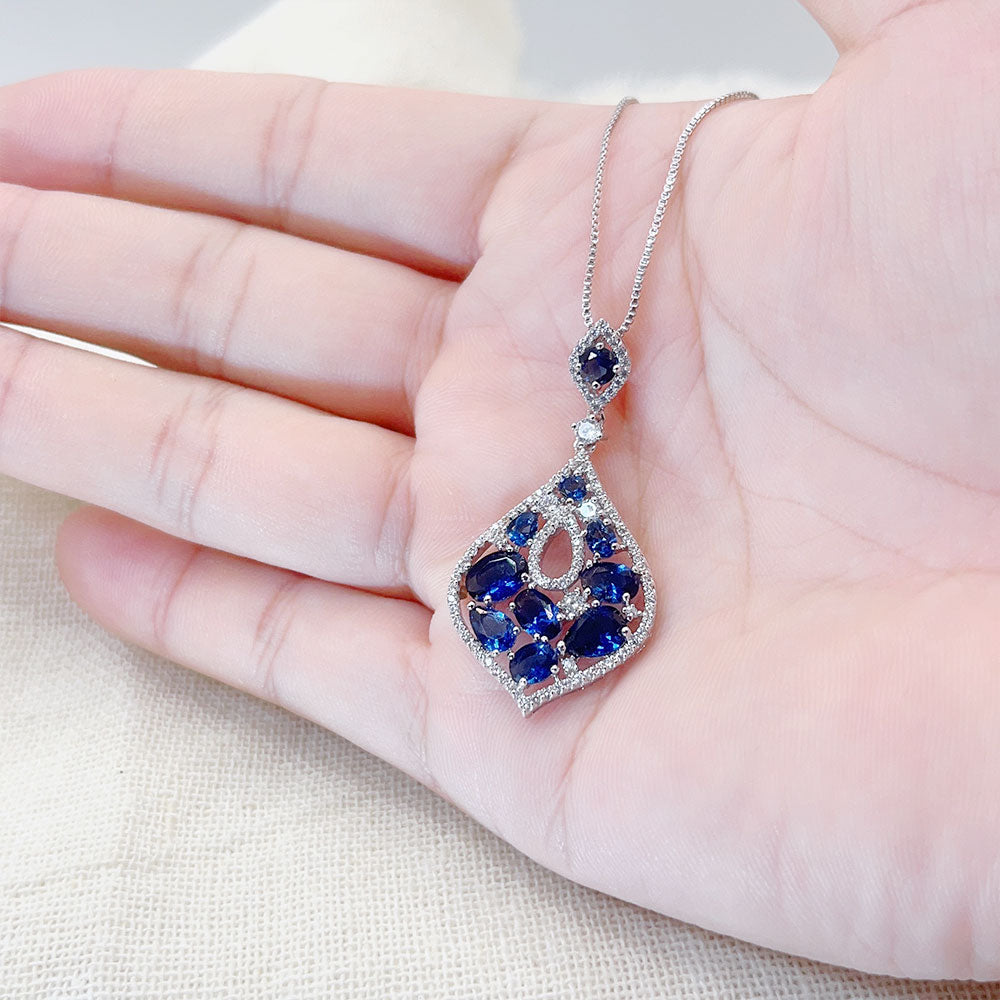 Pear Shaped Water Drop Shaped Blue Zircon Pendant Necklace