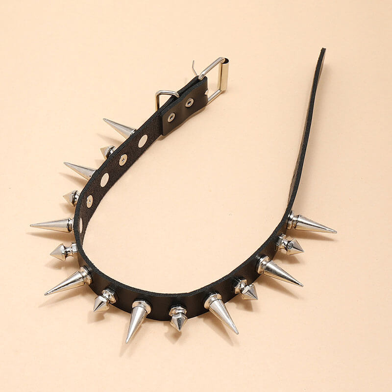 Black Punk Rock Leather Necklace Special Spike Trend Necklace Brother