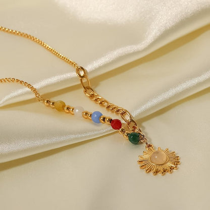 Opal Sun Shape Pendant Necklace