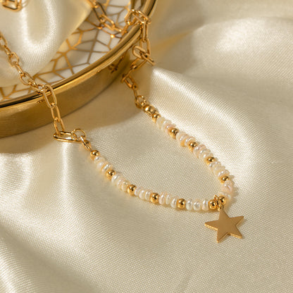 18K Gold Stainless Star Pearl Necklace