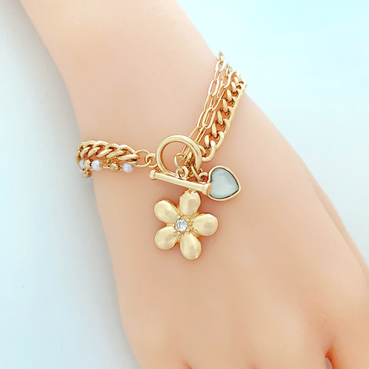 Flower Heart Pearl Bracelet