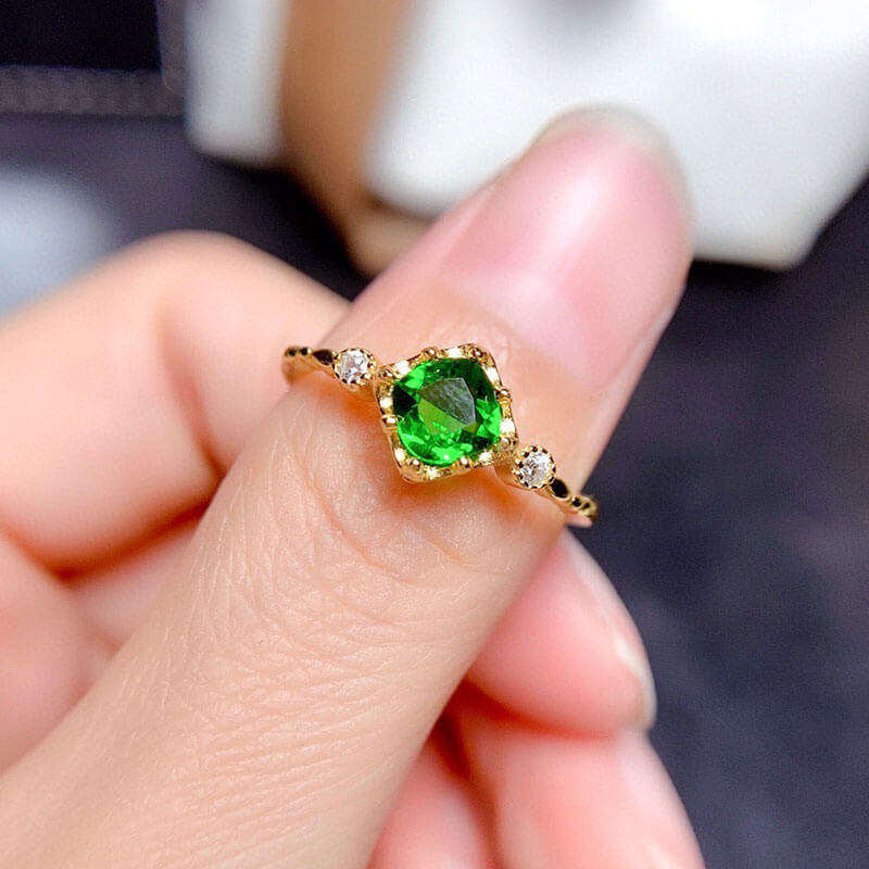 Simulated Diopside Green Gold Plated Zirconia Ring