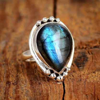 Preorder: Drip Shape Teardrop Labradorite Ring