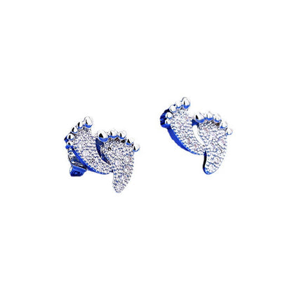 S925 Cute Feet Full Stones Stud Earrings