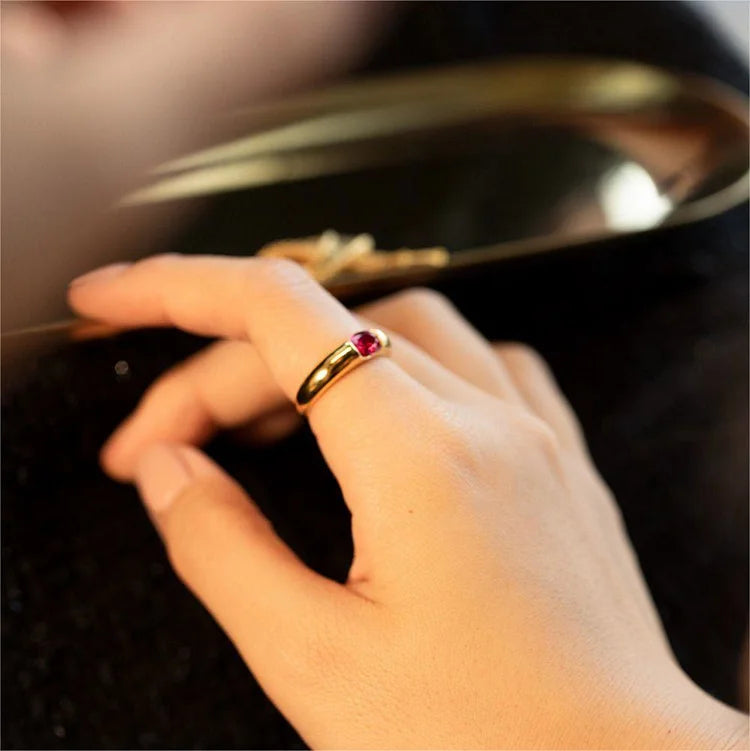 Garnet Gold Plated Minimalist Luxury Ring