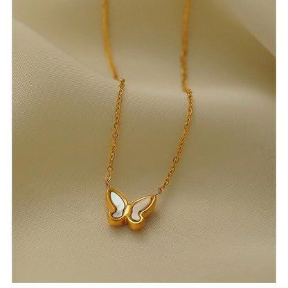 Fritillary Butterfly Pendant Titanium Steel Necklace