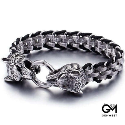 Titanium Steel Braided Diamond Wolf Bracelet