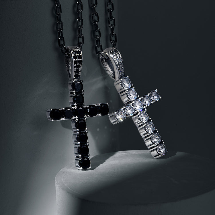 Sterling Silver Cross Zircon Pendants Necklace