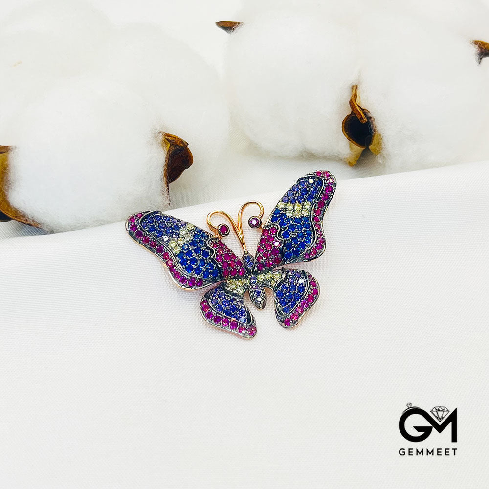 Purple Butterfly Shape Full Blue Stone Pendant