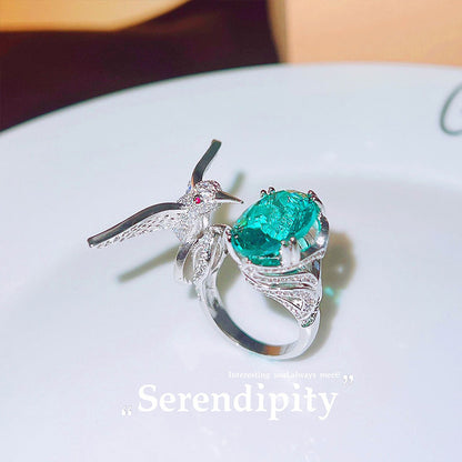 Colorful Treasure Female Ring Imitation Santa Maria Aquamarine Hummingbird Ring