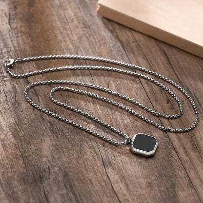 Square Pendant Men Long Sweater Chain Necklace