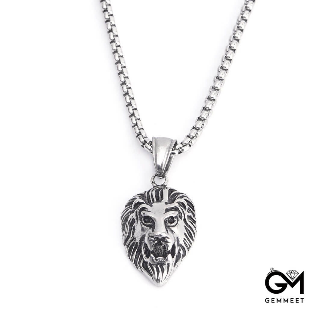 Titanium Steel Lion Head Pendant Necklace