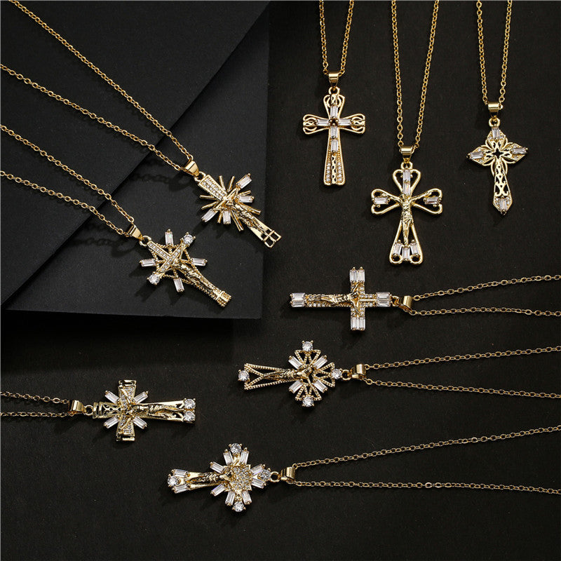 Cross Shape & Jesus Totem Pendant Necklace