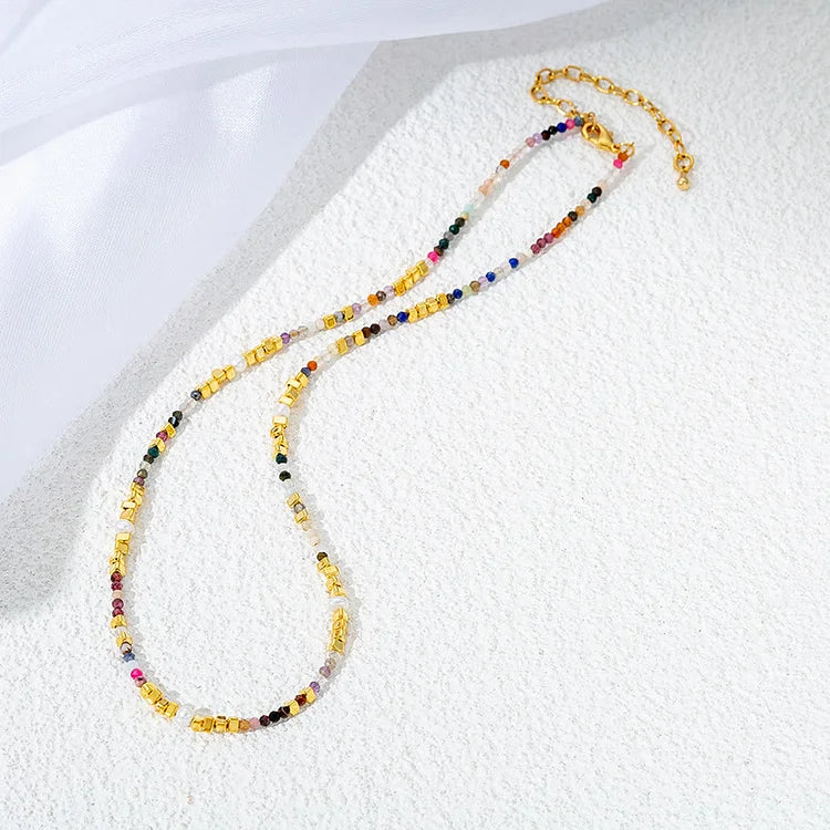 Colorful Natural Tourmaline Beaded Clavicle Gemstone Necklace