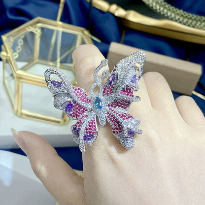 Luxury Fantasy Brooch Necklace for Two Wears Exquisite and Vivid Fantasy Lavender Purple Butterfly Ring