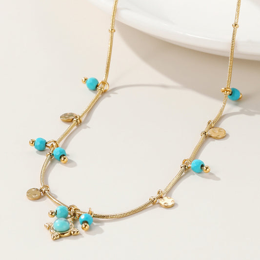 Bohemia Gloden Turquoise Bead Link Necklace