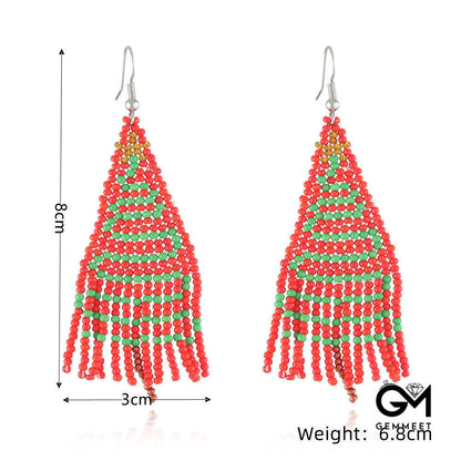 Christmas Tassel Earrings Handwoven Christmas Tree Santa Claus Bead Earrings