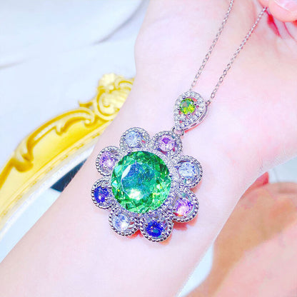 Brilliant Interstellar Spirit Mint Green Sunflower Set Gemstone Cut Ring Colorful Treasure Earrings Green Diamond Pendant Necklace